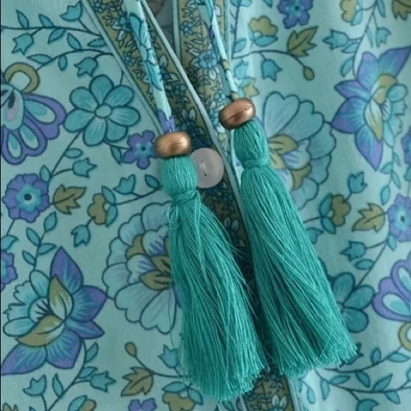 Bohemian Blue Floral Button Up Blouse Top - Picture 6 of 11